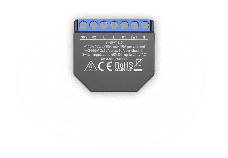 Intelligens Relé a Shelly 2.5 automatizálásához, Wi-Fi, 20 A, Alkalmazásvezérlés, Kompatibilis az Amazon Alexa és a Google Assistant programmal — imaginea 2
