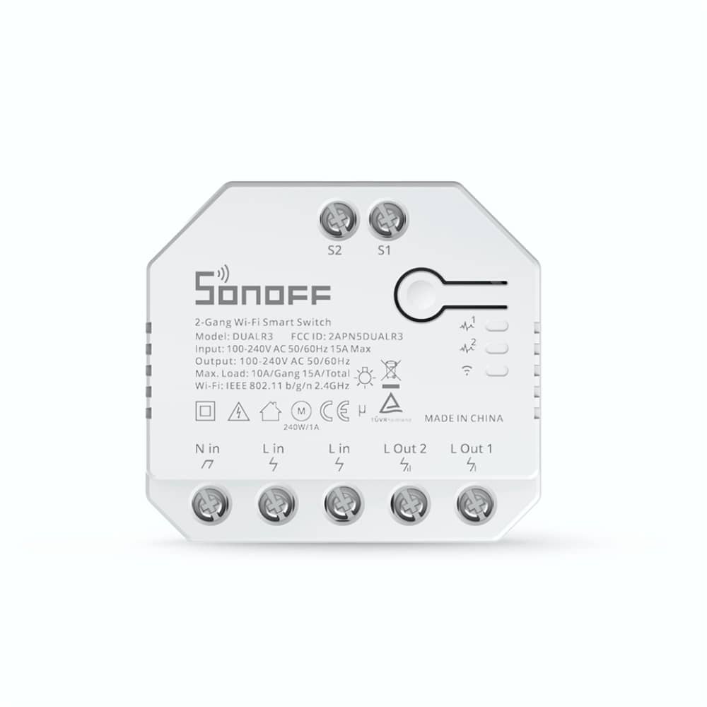 Sonoff Dual R3 Relé 2 csatorna, Programozás, Wi-Fi 2,4 GHz, Energiamérő