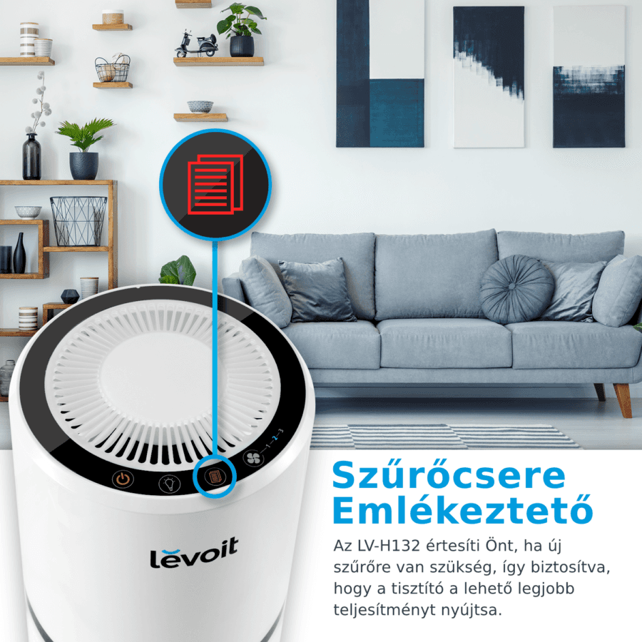 Levoit Légtisztító LV-H132, True HEPA szűrő, 99,97%-os szűrés, 100% ozonmentes, 15 m², Érintőképernyő, Tartalék szűrőkészlet — imaginea 8