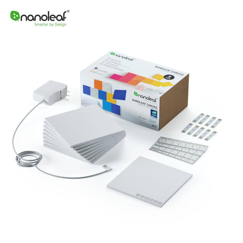 9 db. Nanoleaf Canvas Intelligens Panel Készlet, Zeneérzékelővel, Rgbw Led-vel, Wi-fi-vel, Érintőképernyővel, Mobiltelefon-vezérléssel — imaginea 1
