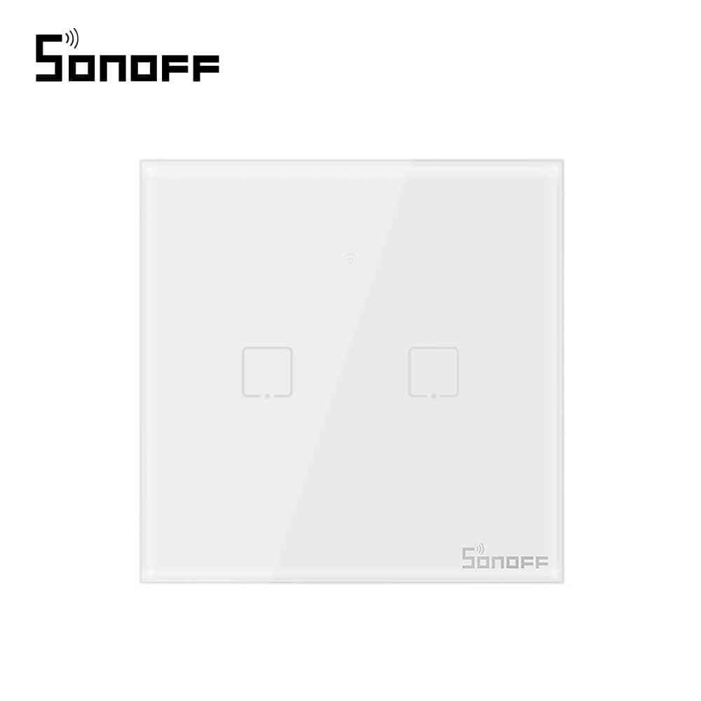 Sonoff Dupla Érintőkapcsoló T1EU2C, Wi-Fi + RF, Mobiltelefon-vezérlés, — imaginea 1
