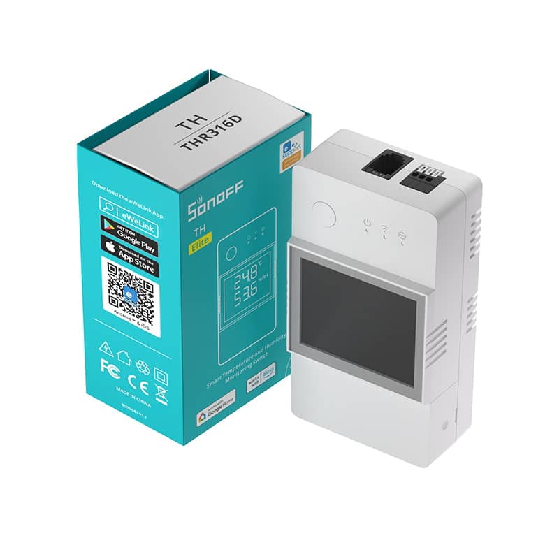 Sonoff THR316D ELITE Wi-Fi Okos Relé, Hőmérséklet és Páratartalom Kimenet, LCD kijelzővel — imaginea 2