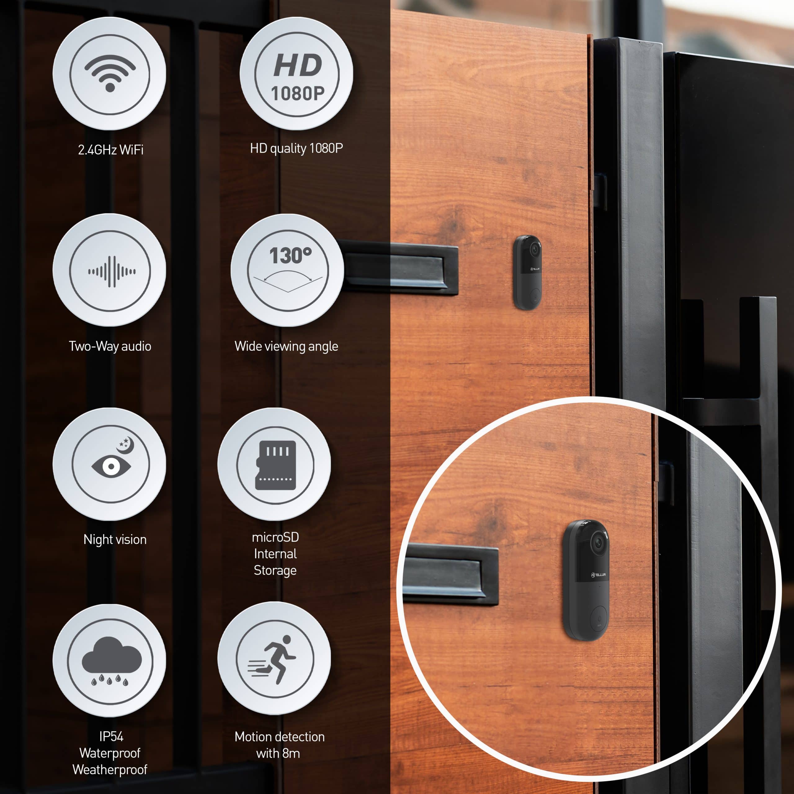 Videó Kaputelefon Vezetékes TELLUR, 1080P, Infravörös 130°, Wi-Fi, microSD foglalat — imaginea 10