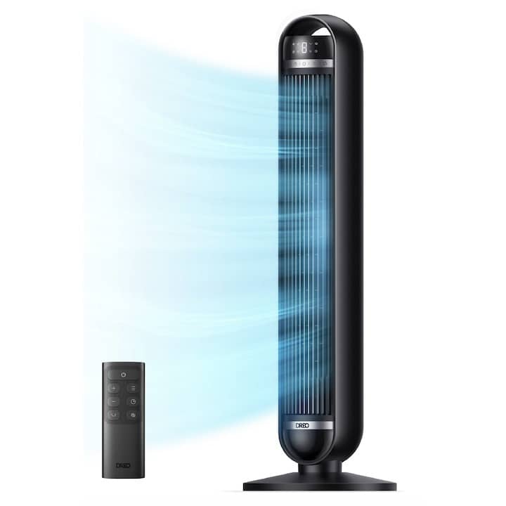 Toronyventilátor Dreo, Nomad DR-HTF014, 4 Üzemmód, 8 Sebességfokozat és 8 órás időzítő, 90°-os oszcillálás, 25 dB, Fekete — imaginea 2