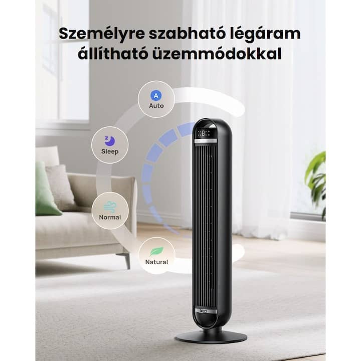 Toronyventilátor Dreo, Nomad DR-HTF014, 4 Üzemmód, 8 Sebességfokozat és 8 órás időzítő, 90°-os oszcillálás, 25 dB, Fekete — imaginea 4