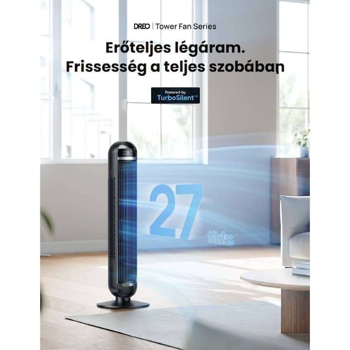 Toronyventilátor Dreo, Nomad DR-HTF014, 4 Üzemmód, 8 Sebességfokozat és 8 órás időzítő, 90°-os oszcillálás, 25 dB, Fekete — imaginea 7