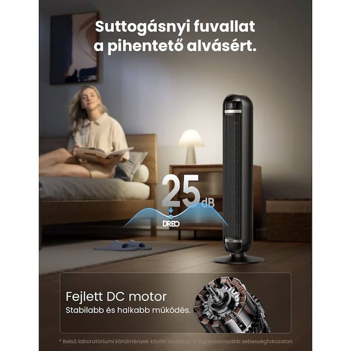 Toronyventilátor Dreo, Nomad DR-HTF014, 4 Üzemmód, 8 Sebességfokozat és 8 órás időzítő, 90°-os oszcillálás, 25 dB, Fekete — imaginea 8