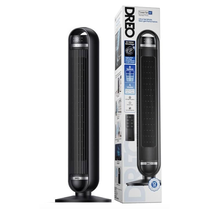 Toronyventilátor Dreo, Nomad DR-HTF014, 4 Üzemmód, 8 Sebességfokozat és 8 órás időzítő, 90°-os oszcillálás, 25 dB, Fekete — imaginea 3
