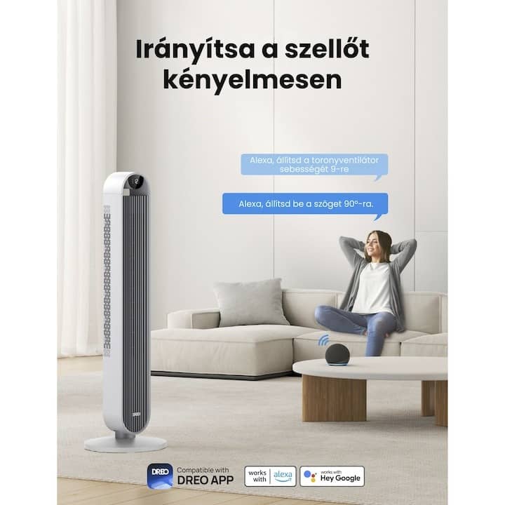 Okos Wi-Fi Toronyventilátor Dreo, Pilot Max S, Akár 8, 2 M/s Légsebesség, 12 Sebességfokozat, 4 Üzemmód és Állítható Oszcilláció, Ultracsendes működés, Fehér — imaginea 7