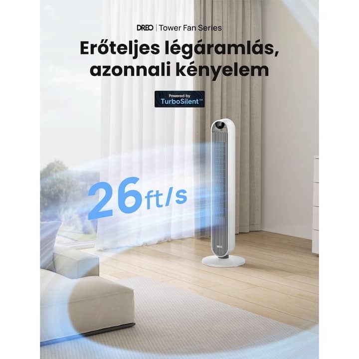 Okos Wi-Fi Toronyventilátor Dreo, Pilot Max S, Akár 8, 2 M/s Légsebesség, 12 Sebességfokozat, 4 Üzemmód és Állítható Oszcilláció, Ultracsendes működés, Fehér — imaginea 3