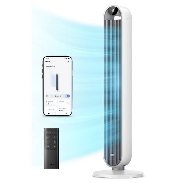 Okos Wi-Fi Toronyventilátor Dreo, Pilot Max S, Akár 8, 2 M/s Légsebesség, 12 Sebességfokozat, 4 Üzemmód és Állítható Oszcilláció, Ultracsendes működés, Fehér — imaginea 2