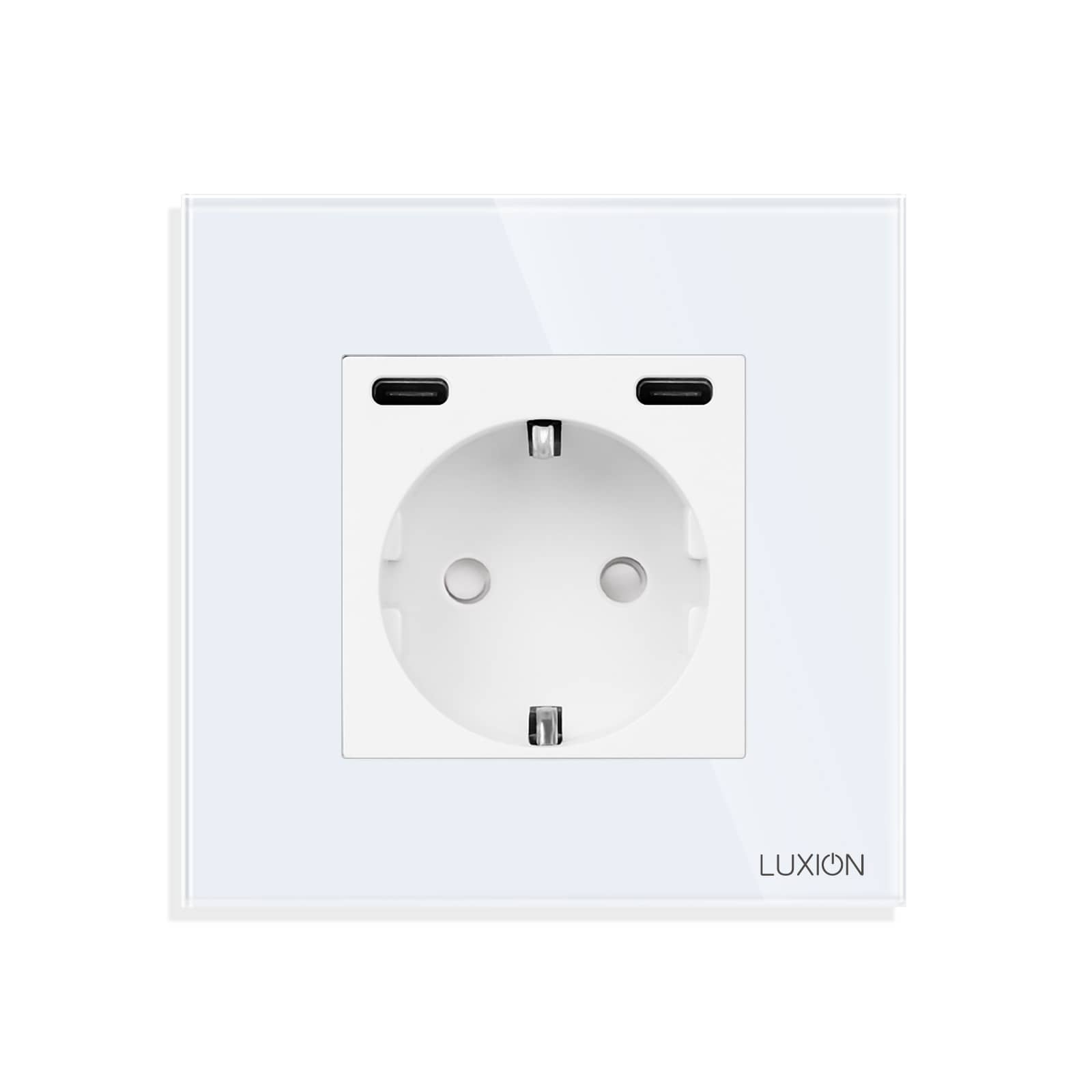 LUXION 20W Fast Charge Aljzat – USB-C+C , Konnektor + Töltőaljzat Üvegkerettel