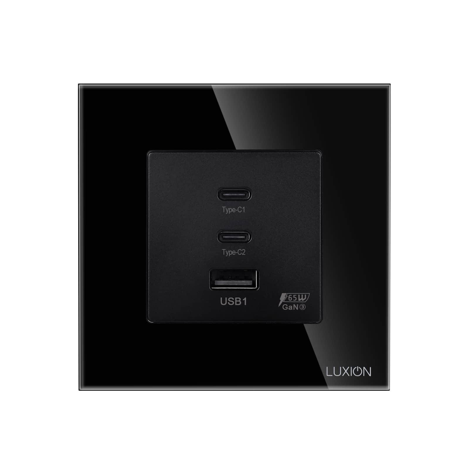 LUXION 65 W-os Fast Charge, Gyorstöltő Aljzat – USB-A + 2 × USB-C, Dugaj Üvegkerettel