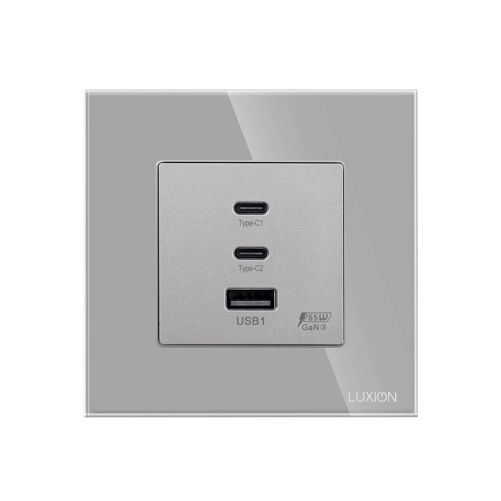 LUXION 65 W-os Fast Charge, Gyorstöltő Aljzat – USB-A + 2 × USB-C, Dugaj Üvegkerettel